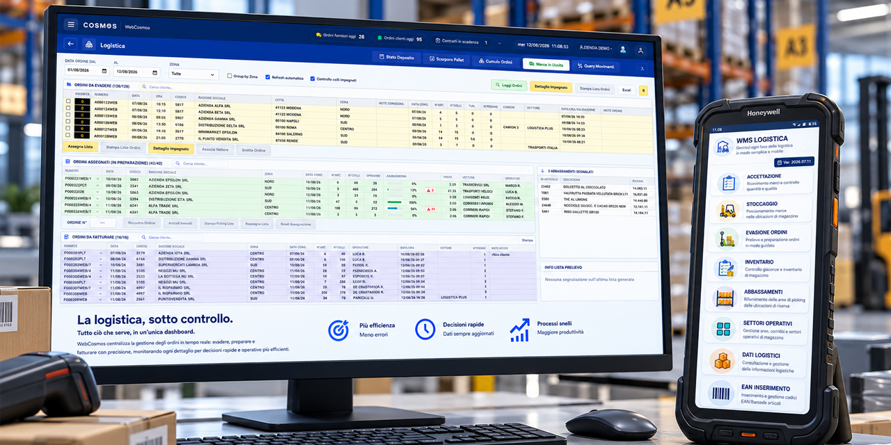 Logistica, dashboard con ordini da evadere, ordini in preparazione e ordini da fatturare